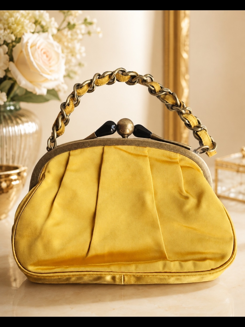J. Crew Yellow Satin Chain-Handle Clutch